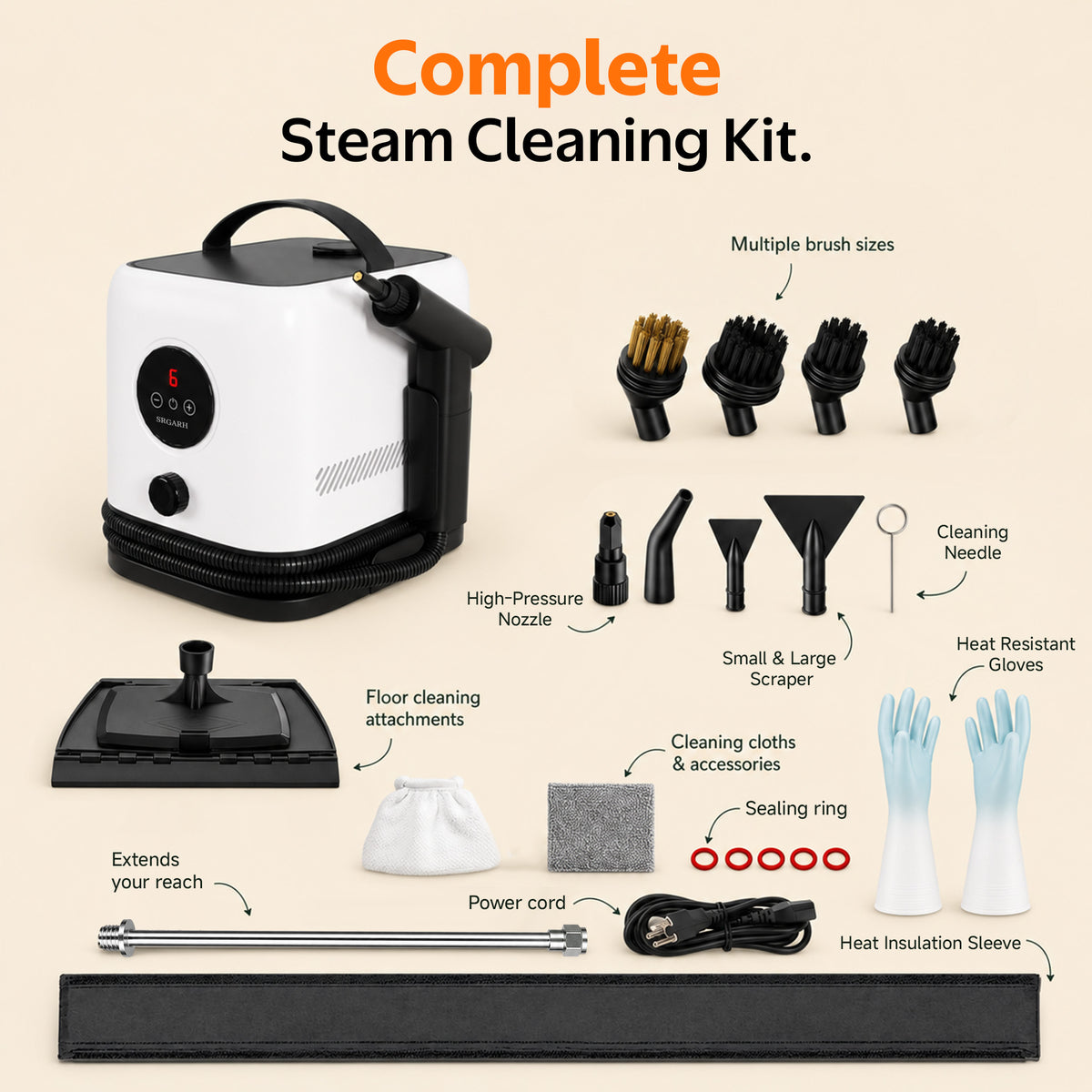 SRGARH® Version 3.0 Handheld Steam Cleaner | 2500ML Large Tank | 1 Hour Non-Stop Cleaning