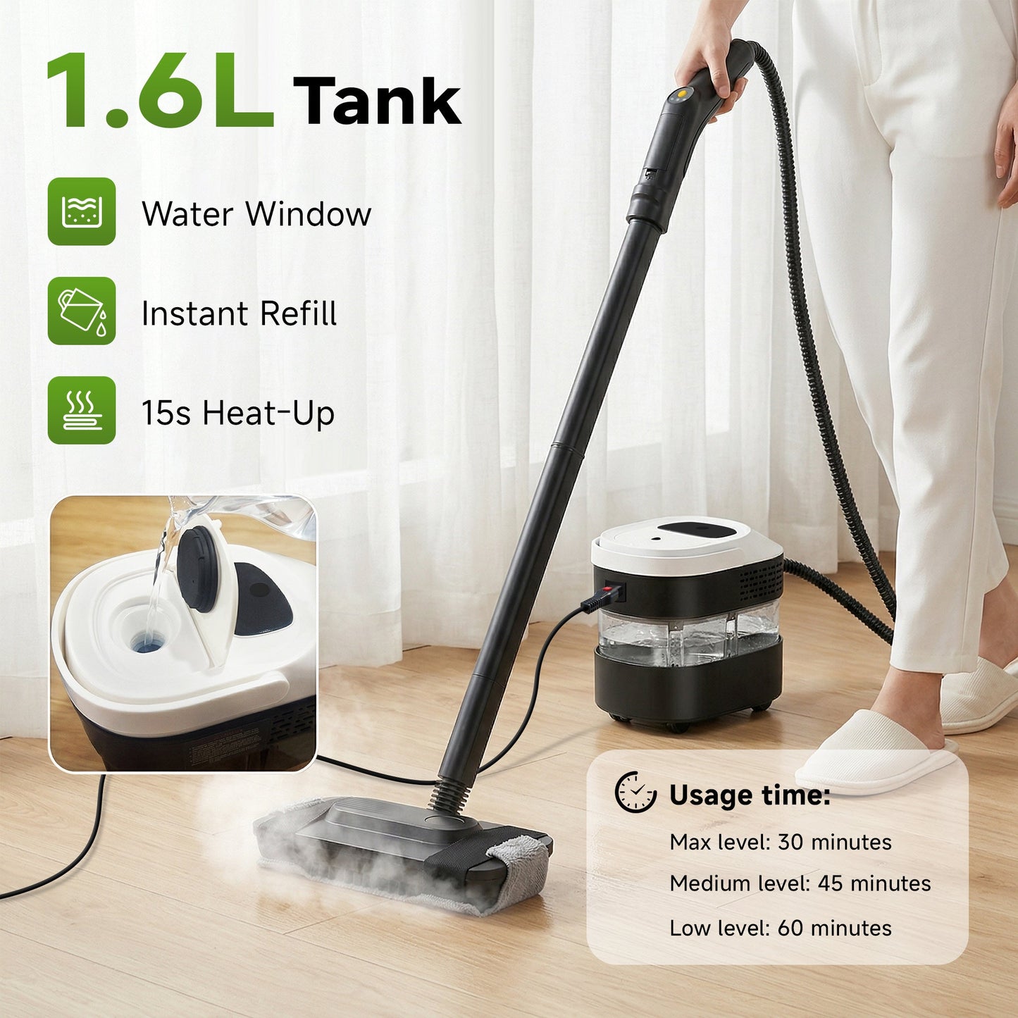 3-Level Adjustable Handle Steam Cleaner