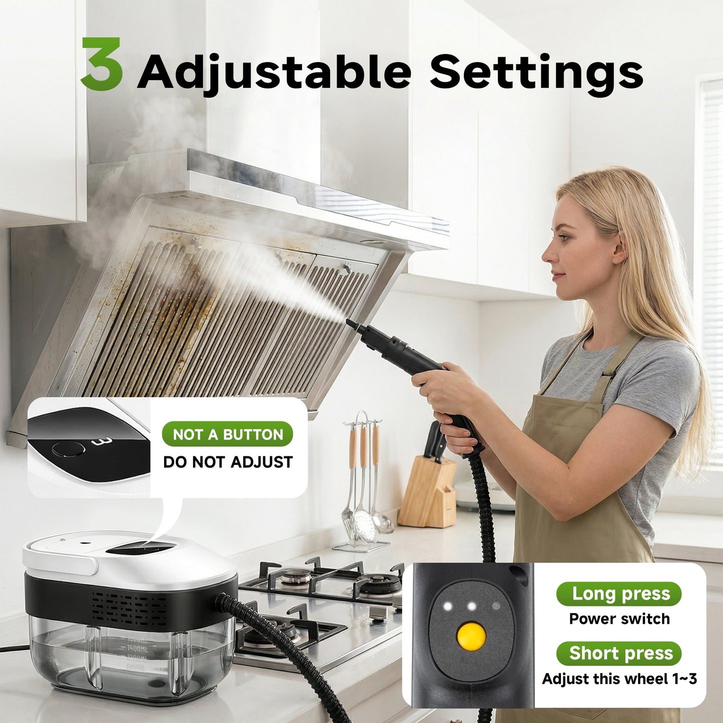 3-Level Adjustable Handle Steam Cleaner
