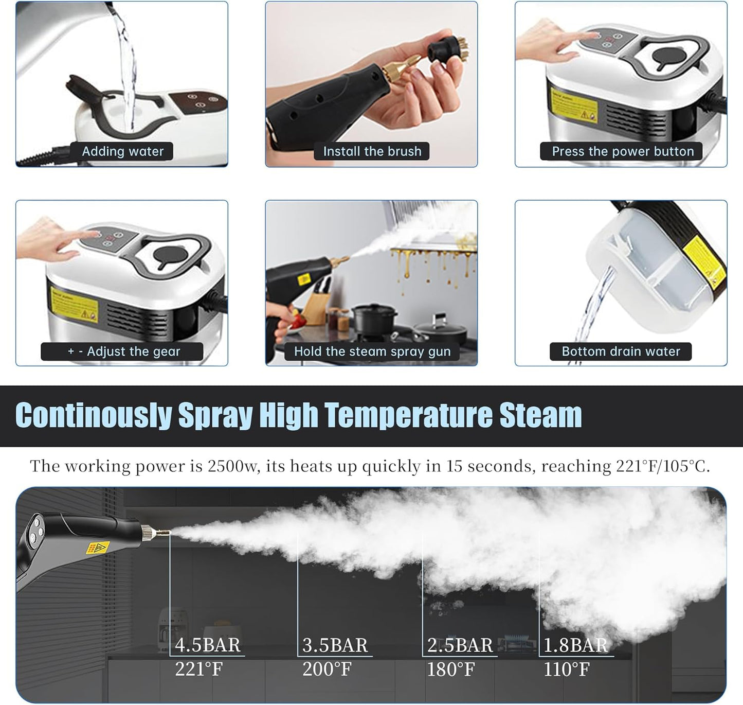 SRGARH Powerful 2500W Handheld Steam Cleaner